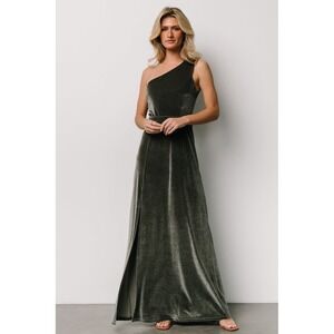Baltic Born One-Shoulder Velvet Maxi Dress in Dark Green